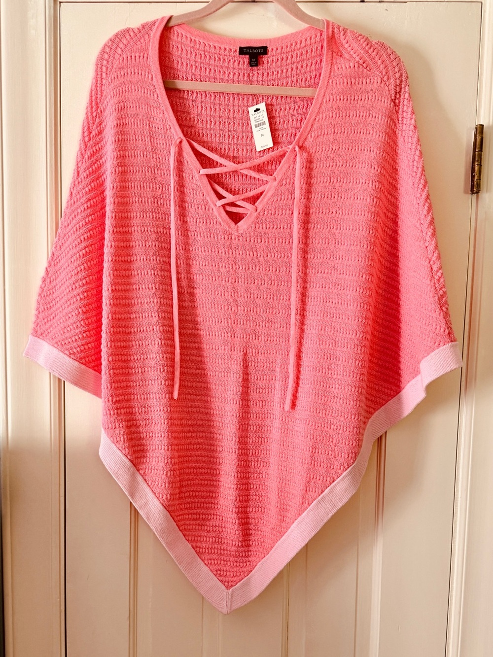 Talbots Pink Crochet Lace-Up Swim Cover-Up/Poncho